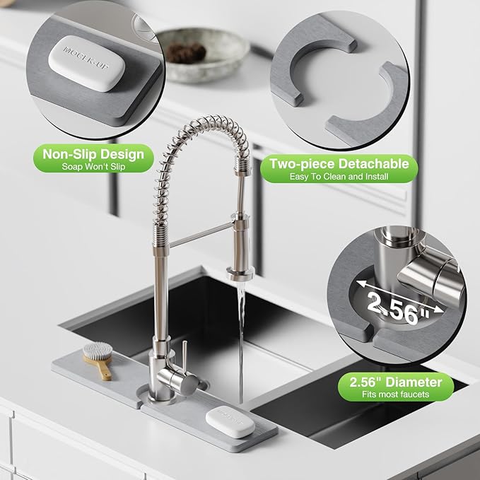 15.8" x 4" Stone Faucet Mat for Kitchen Sink, Quick Drying Diatomite Sink Tray, Faucet Sink Splash Guard for Prevents Moisture Buildup (Light Gray) - Image 5