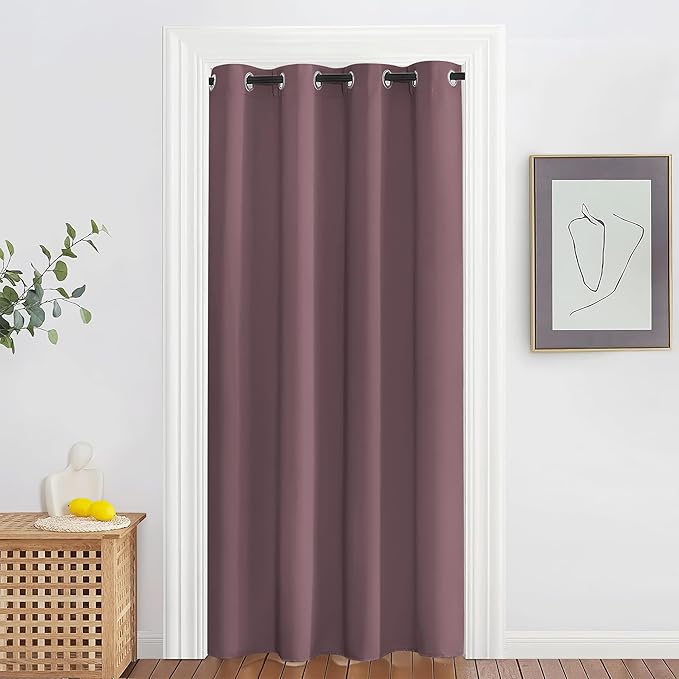 NICETOWN Blackout Doorway Curtain Drape 78 inch Long - Grommet Noise Reducing Thermal Insulated Solid Modern Window Treatments for Bedroom Closet (1 Panel, 52 x 78 Inch, Dry Rose) by NICETOWN