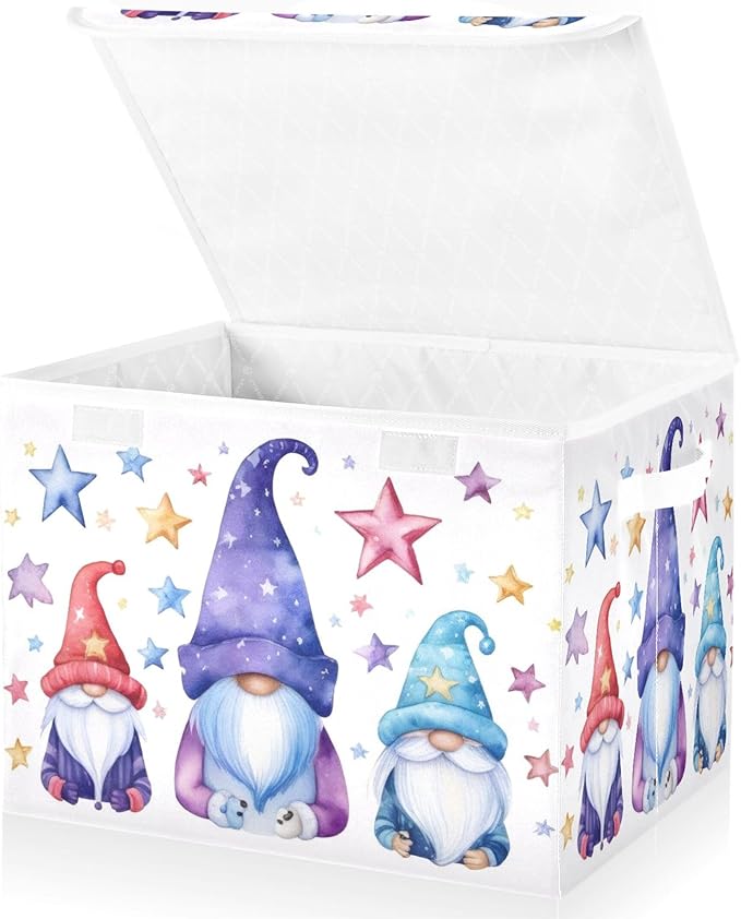 xigua Cute Gnomes Storage Bins with Lids and Carrying Handle,Foldable Storage Boxes Organizer Containers Baskets Cube with Cover for Home Bedroom Closet Office - Image 2