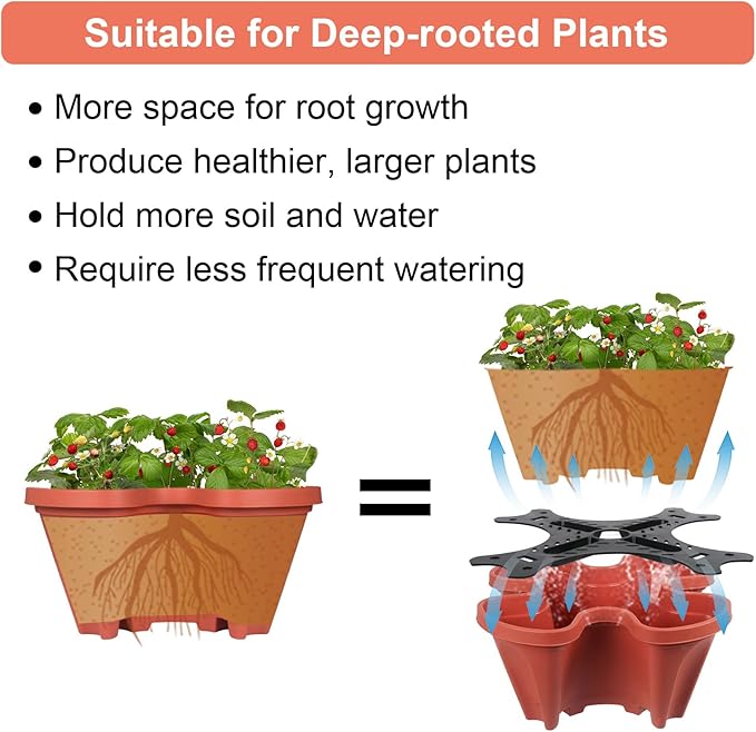 DUNCHATY 5 Tier Plant Pot, Vertical Garden Planter, Strawberry Planter, Indoor/Outdoor Planters, 2 Set, Brick Red, 29 x 13.6 x 13.6 inches - Image 7