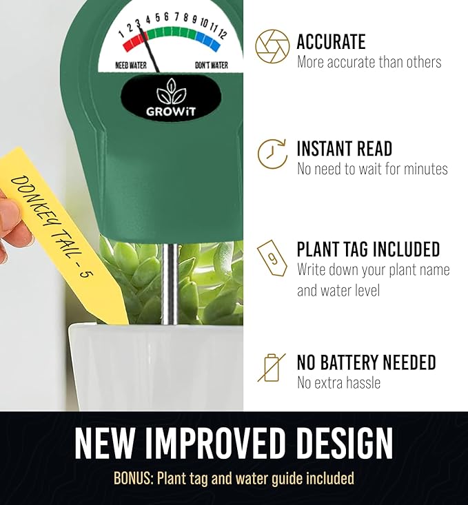 GROWIT Soil Water Monitor for Plants - Soil Moisture Meter | Hydrometer for Plants | Plant Moisture Meter Houseplants | Water Tester for Plants | Farming Indoor and Outdoor Plants- Hunter Green - Image 2