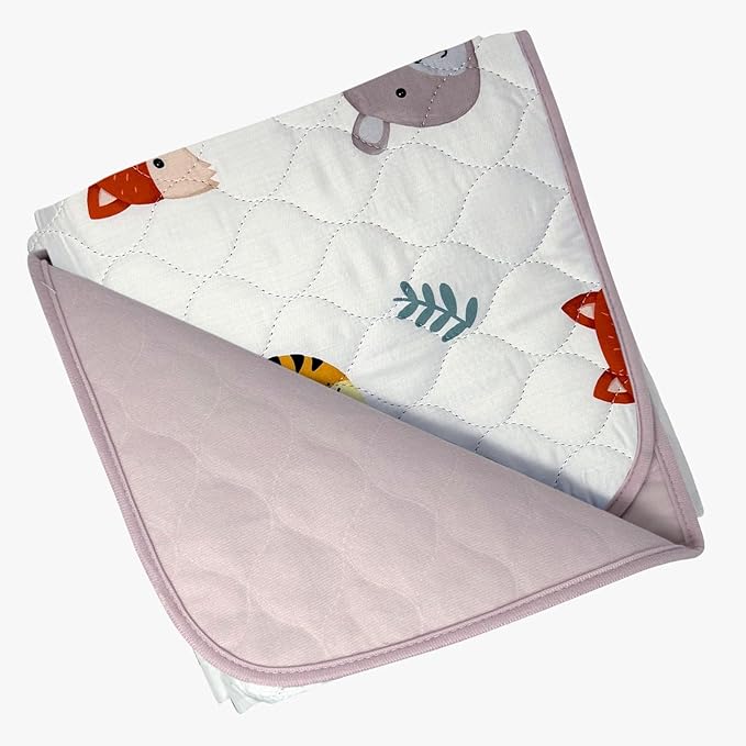 Organic Incontinence Pads for Kids & Toddlers - 5 Layer Waterproof Protectors for Overnight Bed Wetting - Reusable & Washable Pee Pads - Fits Twin to Full Size Beds - 34" x 52" Tiger Bear Fox - Image 3