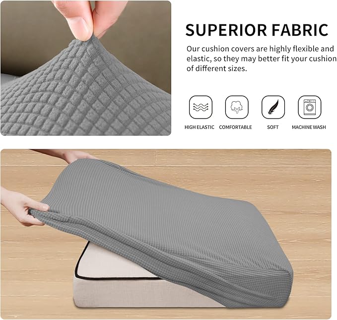 Easy-Going Stretch 3 Pieces Couch Cushion Covers for Sectional Sofa Left/Right L Shape Chaise Lounge Sofa Seat slipcover Anti-Slip Sofa Cover Soft (2 Seater + 1 Chaise, Light Gray) - Image 4
