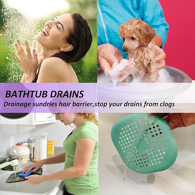 Hair Drain Catcher,Square Drain Cover for Shower Silicone Hair Stopper with Suction Cup,Easy to Install Suit for Bathroom,Bathtub,Kitchen 2 Pack (Purple Green) - Image 5