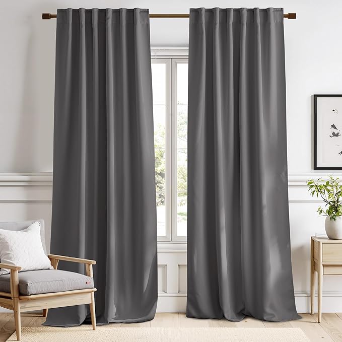 NICETOWN Bedroom Curtains Blackout Curtain Panels - (Gray Color) 52x95 Inch, 2 PCs, Insulating Energy Saving Solid Rod Pocket Blackout Drapes - Image 2