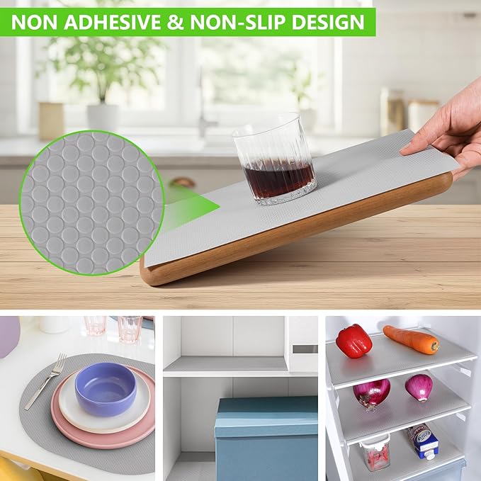 Light Gray Shelf Liners for Kitchen Cabinets Non Adhesive Drawer Liner for Bathroom Waterproof Refrigerator Liners for Shelves Fridge Plastic Mats Cabinet Cupboard Liner 17.5 x 236.2 Inches - Image 9