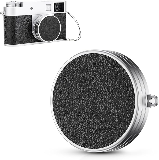 Fuji X Half Leather Texture Lens Cap, Aluminum Anti-Dust Anti-Scratches Lightweight Camera Lens Cover with Soft EVA Interior & Lanyard, Accessories for Fuji X Half Lens Protection Cover-Silver by JJC