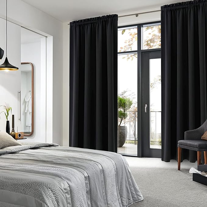 DWCN Black Blackout Curtains for Bedroom, 60 x 84 inches Long - Room Darkening Thermal Insulated Large Drapes, Set of 2 Rod Pocket Curtain Panels - Image 2