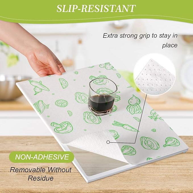 Cooyes Refrigerator Liners 17.7" x 24", 12 Pack, Absorbent Non-Slip Washable Fridge Mats, Shelf Liner for Kitchen Cabinets Non-Adhesive, Green Veggie - Image 3