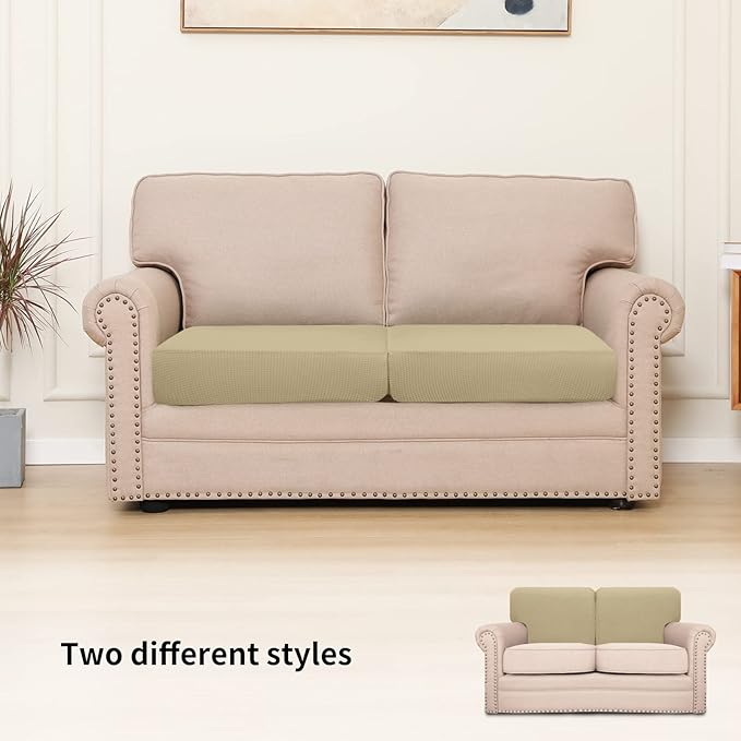 Easy-Going Stretch Individual Loveseat Couch Cushion Cover Sofa Cushion Furniture Protector Sofa slipcover Soft Flexibility with Elastic Bottom (2-Piece Loveseat Cushion Cover, Beige) - Image 2