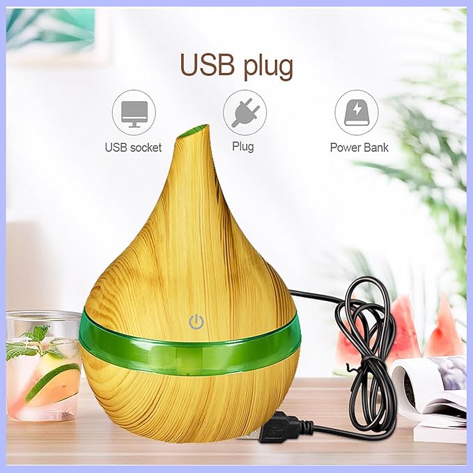 FULLBELL Cool Mist Humidifier, 300ML, 10-20 Hours Runtime, 7 Color Lights, 2 Modes, 24db Quiet, Black (Light Brown-300ML) - Image 7