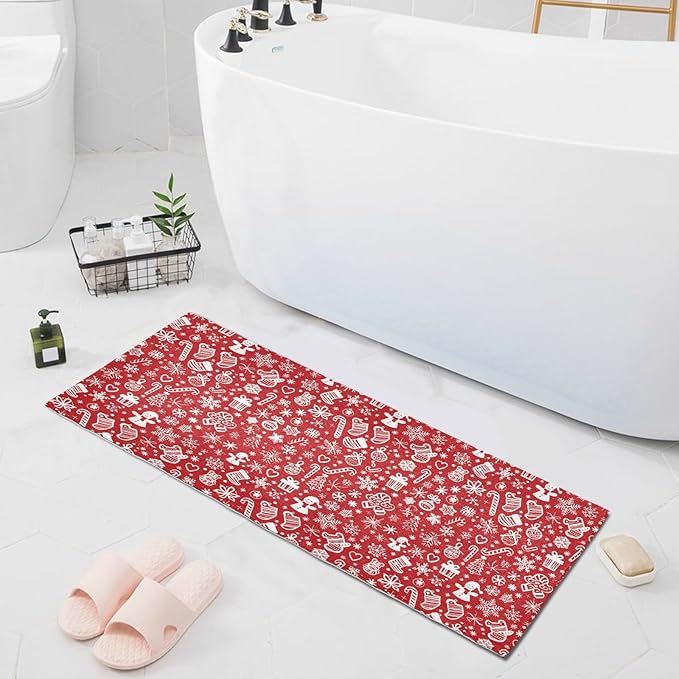 Merry Christmas Icons Snowflakes Red Decorative mat Non Slip Anti Mold Washable Bathroom Rugs Non Slip for Lavatory Accessories 39x20in alfombra para ba?o - Image 8