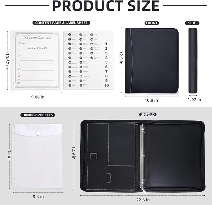 Antner Important Document Organizer Zipper Binder Family Life Emergency Portfolio Waterproof Document Bag for Birth Certificate Protector, Faux Leather Portfolio in Case I Go Missing Binder for Home - Image 3