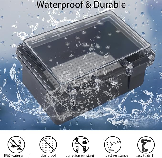 Junction Box, Hinged Black Clear Cover IP67 Waterproof ABS Project Box with Mounting Plate Electrical Box Enclosure with Wall Bracket 5.9 x 3.9 x 2.8inch(150x100x70mm) - Image 2