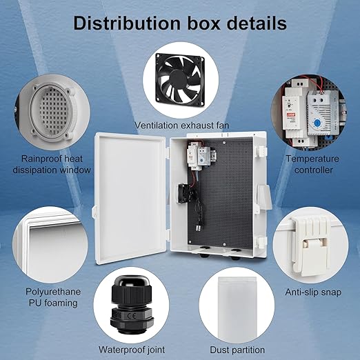 Outdoor Electrical Junction Box, ABS Water Resistant Enclosure with Internal Mounting Panel & Hinged Cover (16"H* 12"L* 5.9"W & Thermostat) - Image 6
