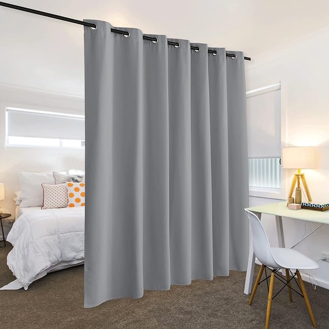 RYB HOME Portable Room Divider Curtains Energy Saving Noise Reducing Drapes Triple Weave Blackout Privacy Wall for Living Room Sliding Door Church Stage, W120 x L96 inches, Sliver Grey, 1 Pc - Image 3