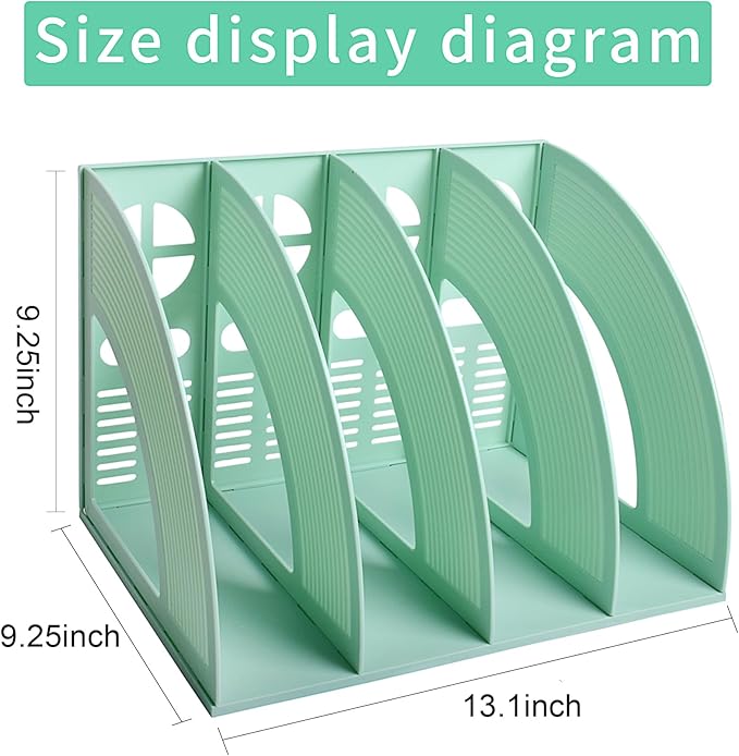 Marte Vanci Magazine File Holder Vertical PP Folder Book Desktop Organizer Plastic Storage Sturdy Vertical 4 Section Folder (Green) - Image 2