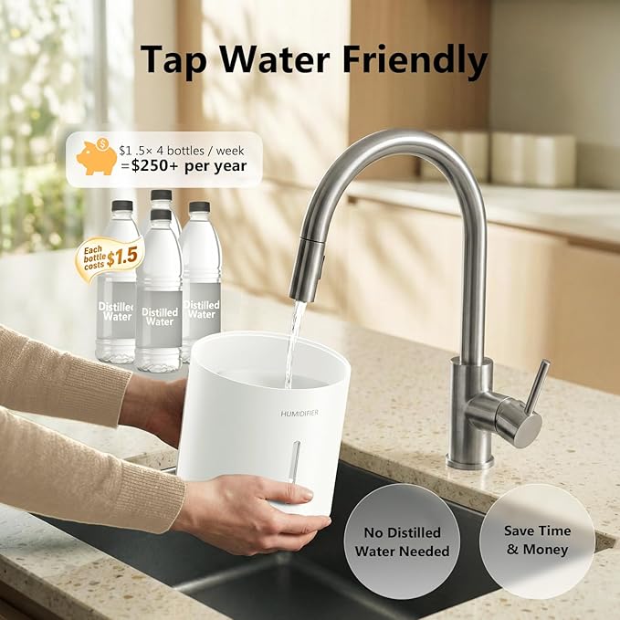 3L Mist-Free Evaporative Humidifier for Bedroom, Top Fill Humidifier Work with Tap Water, Touch Control,USB Powered, Sleep Mode, Night Light,1–8H Timer, Easy-Clean Design for Home Office - Image 2