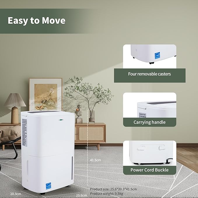 Uhome 120 Pints Dehumidifier with Drain Hose - 6000 Sq. Ft Quiet Dehumidifier for Home, Basements, Storages and Large Rooms with 1.32Gallon Water Tank - Image 8