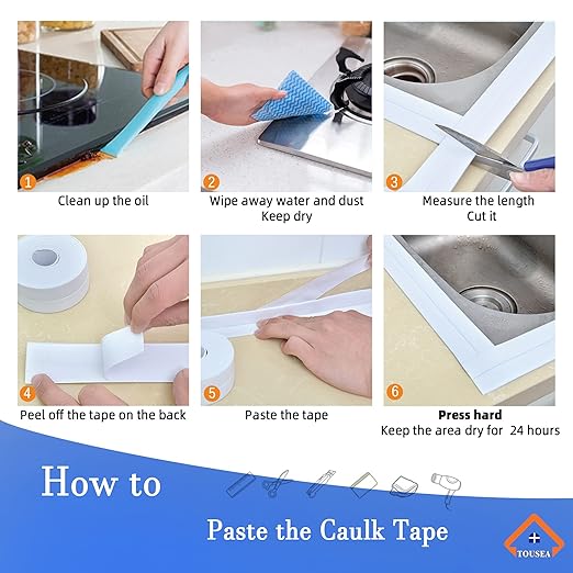 White Caulk Tape for Bath & Kitchen,Caulking Tape for Bathroom Caulking White Self Adhesive Caulk Strip,tub Surround,Toilet Bowl Stick on Gel,Kitchen Countertop (1.5in x 10.5ft) - Image 8