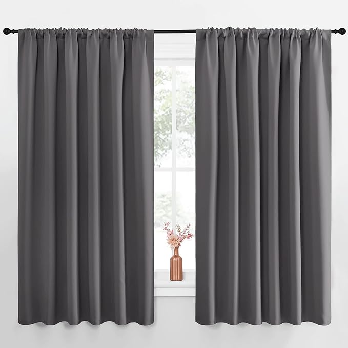 NICETOWN Blackout Curtain Panels for Window - Thermal Insulated Rod Pocket Blackout Drapes/Draperies for Dining Room (2 Panels, W70 x L63 inches, Grey) by NICETOWN