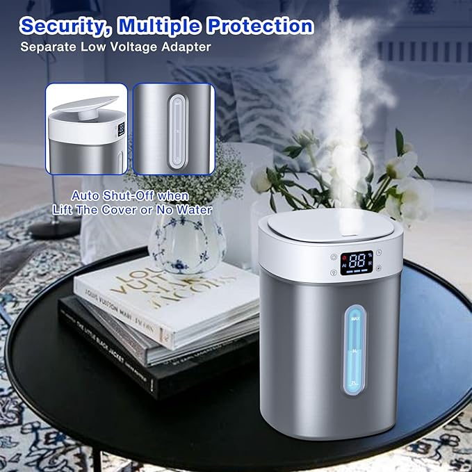 4L Ultrasonic Cool Mist Humidifier with 304 Stainless Steel Tank, Auto Humidity Control, Night Light, and Timer - For Large Rooms and Baby - Image 7