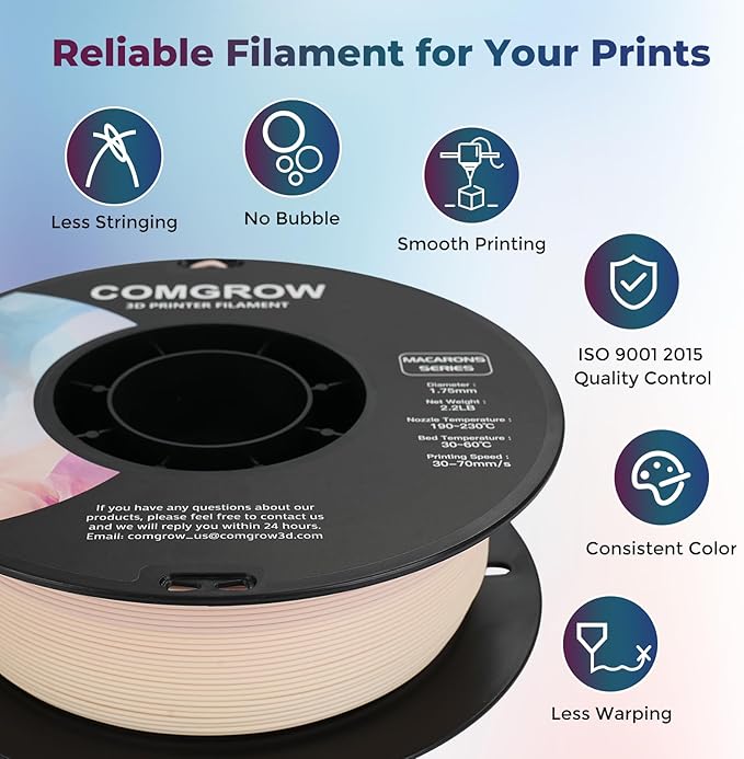 Comgrow PLA 3D Printer Filament, Durable and Stronger 3D Printer PLA Filament 1.75mm Fit Most 3D Printers, Dimensional Accuracy +/- 0.02 mm, 2LBS Spool PLA Macaron - Image 4