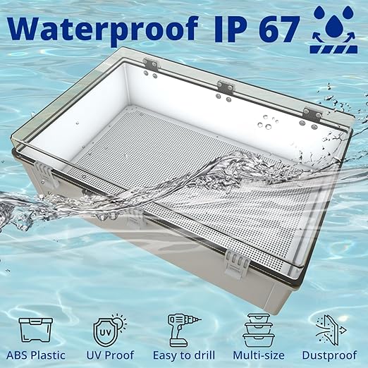 MAKERELE Extra Large Electrical Box Plastic IP67 Electronics Clear Waterproof Boxes for Outdoors Case with 2 NPT 1”Glands and Wall Bracket Hinged Cover Outdoor Enclosure Box(23.6"*15.7"*8.7") - Image 3