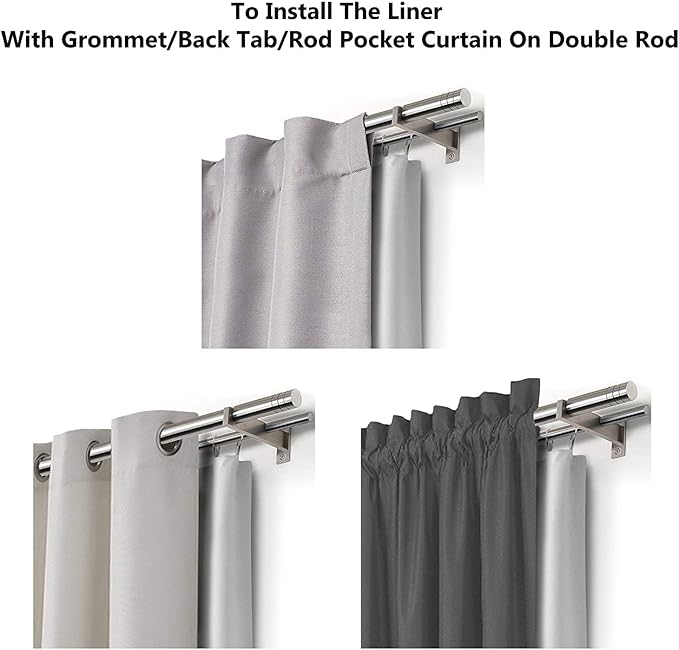 DriftAway Thermal Insulated 100 Percent Darkening Blackout Curtain Liner 2 Panels Each Liner Size 50 Inch by 58 Inch Rings Included Off White Panel - Image 6
