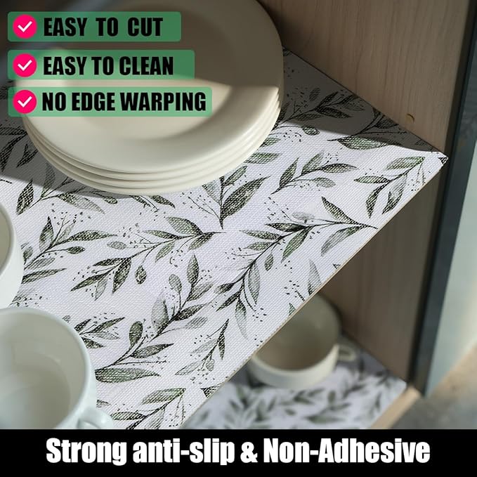 Shelf Liners Non Adhesive and Strong Non-Slip Shelf and Drawer Liners for Kitchen Cabinet Wire Fridge, Waterproof Shelf Drawer Liner,Easy to Clean,12IN x 10FT,Green Leaf - Image 2