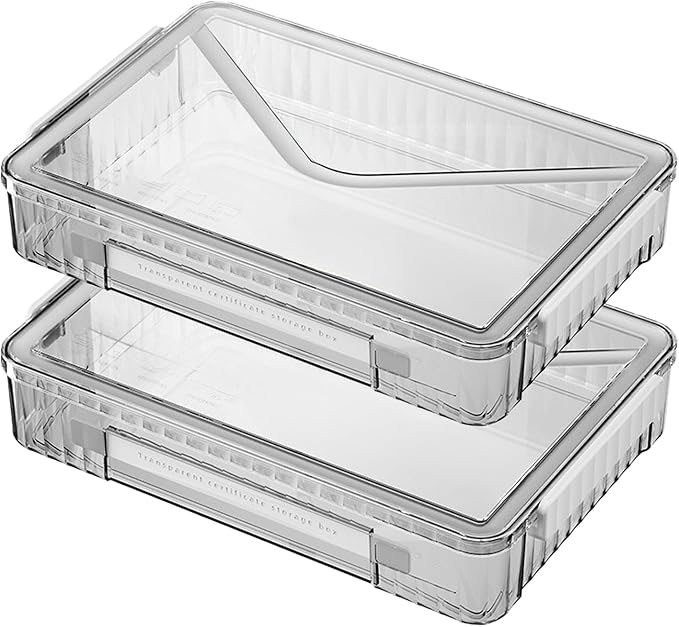 2 Pack Clear Plastic File Boxes w/Latching Lids, Stackable A4 Storage (‎White Latches, Large) by RHONZHAO