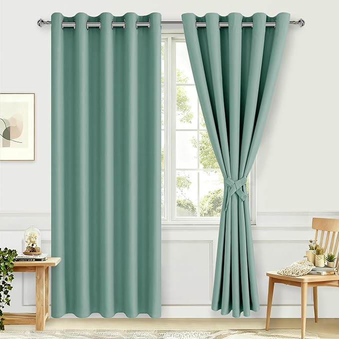 Hiasan Blackout Curtains for Bedroom, 60 x 84 Inches Long - Thermal Insulated & Noise reducing Window Curtains for Living Room, 2 Drape Panels Sewn with Tiebacks, Sage Green - Image 2