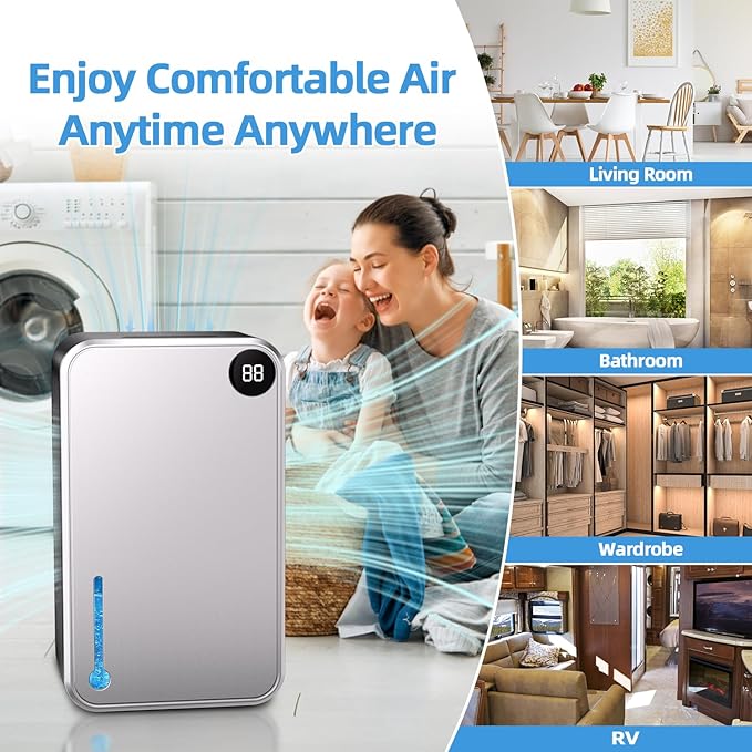 Dehumidifier,Scozza Small Dehumidifiers for Room for Home, Quiet with Auto Shut Off, Dehumidifiers for Bedroom (280 sq. ft), Bathroom, RV, Closet,Bedroom, Basement, 7-color LED light,Grey - Image 8