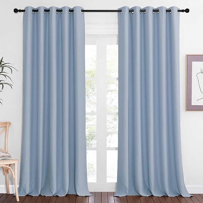 NICETOWN Blackout Curtain Drape for Bedroom - Light Reducing Thermal Insulated Solid Grommet Room Darkening Window Curtain 90 inches Long for Living Room (Vintage Blue, 1 Piece, W66 x L90) by NICETOWN