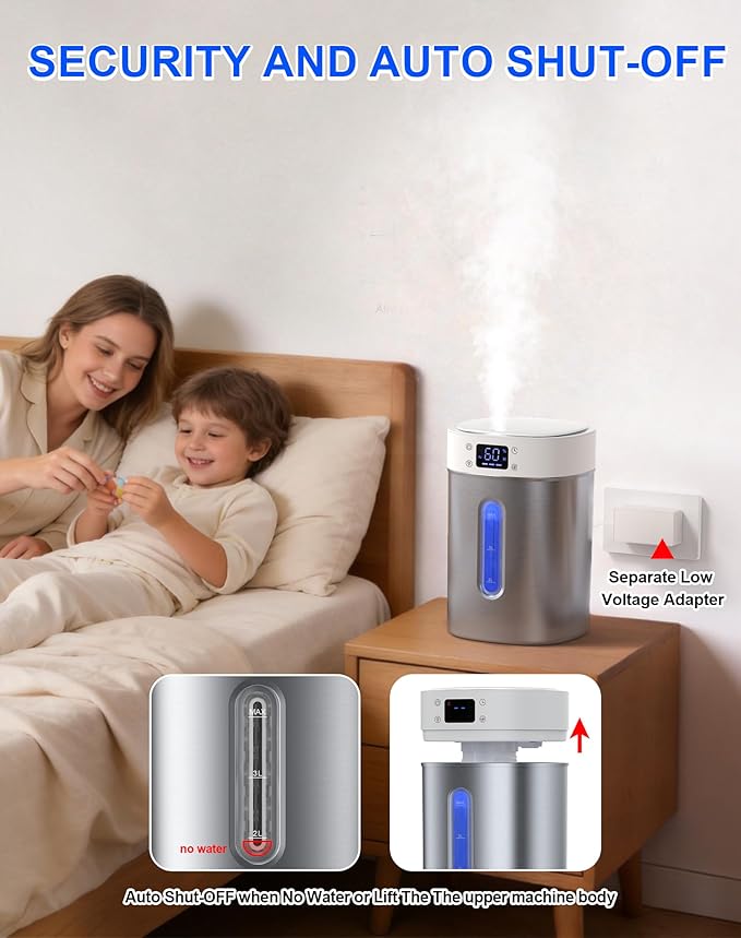 Humidifiers for Bedroom Large Room Baby, 4L Ultrasonic Cool Mist Humidifier, 304 Stainless Steel humidifiers, Auto Humidity Control, Humidity Display, Night Light, Quiet,Timer,Aromatherapy - Image 8