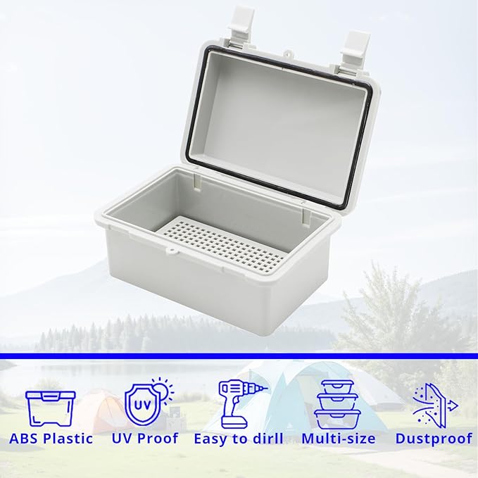 MAKERELE Outside Small Outdoor Junction Box Waterproof Electrical with Lock and Wall Bracket 5.9" 3.9" 2.8" (15010070mm) Hinged Cover Grey Plastic Clip Project ABS Plastic Case with 2 NPT 1/4” Glands - Image 5