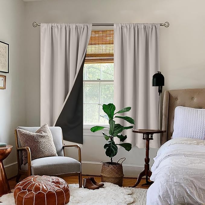 BGment Camel Blackout Curtains for Bedroom 63 Inch Length 2 Panels Set, Thermal Insulated Full Room Darkening Noise Canceling Living Room Curtains with Rod Pocket, Each Panel 52 Inch Wide, Cashmere - Image 2