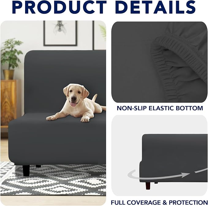 PureFit 100% Dual Waterproof Futon Cover - Stretch Non Slip Fleece Sofa Protector for Couch, Washable, Leakproof Furniture Cover for Kids, Pets, Dog (Dark Gray) - Image 4