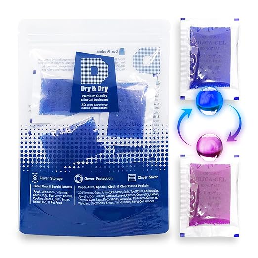 [25 Packs] 5 Gram Blue "Dry & Dry" Premium Indicating(Blue to Pink) Silica Gel Packets - RECHARGEABLE(Upgraded) by DryDry