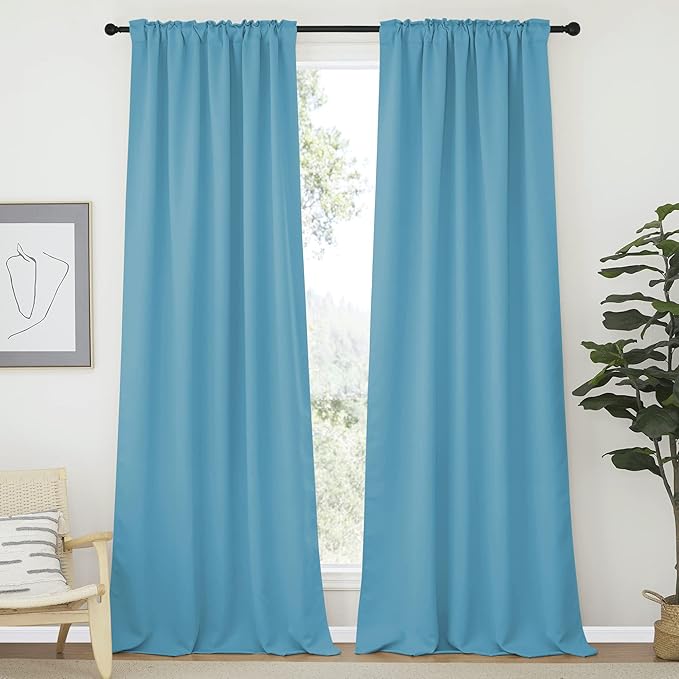 NICETOWN Bedroom Blackout Curtain Panels - (Teal Blue Color) 52 x 120 inch, 2 PCs, Insulating Energy Saving Solid Rod Pocket Blackout Drapes for Hall, Villa - Image 2