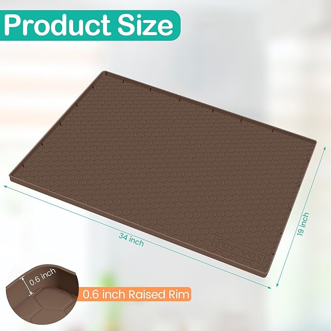 Waterproof Under Sink Mat 34" x 19", Silicone Cabinet Liner, Rubber Protector for Kitchen and Bathroom, Keeps Cabinets Clean, Dry, and Organized (Brown) - Image 2