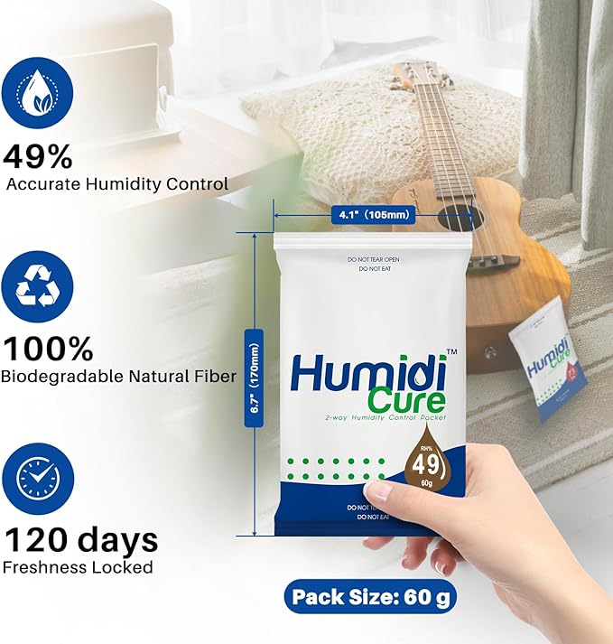 Humidi-Cure 49% 2-Way Humidity Packs, Moisture Absorbers for Wooden Instruments & Guitar, Humidity Packets with Individual sealed bag to Prevent Cracks & Dryness(60Gram Each, 1 Pack) - Image 2