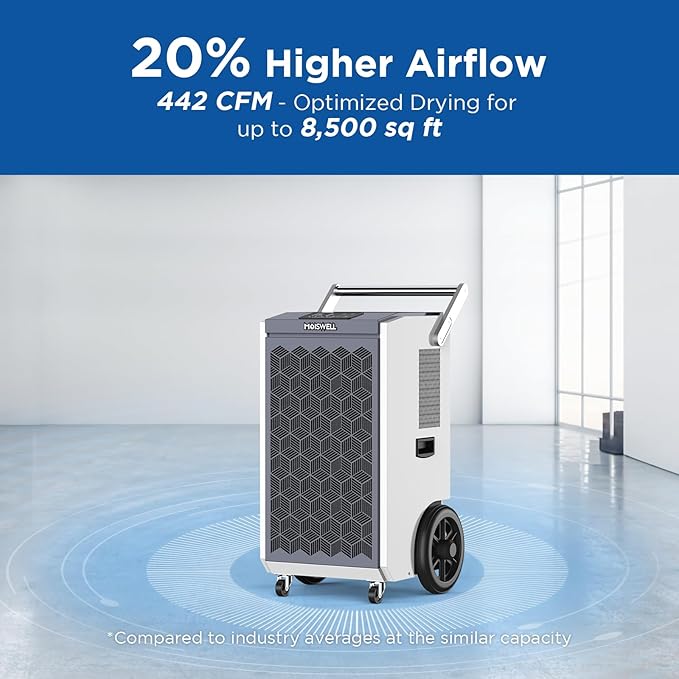 260 Pints Commercial Dehumidifier with Pump and Drain Hose for Basements, Heavy Duty Commercial Grade Dehumidifiers for Large Spaces, Warehouse, Industry Water Damage Unit, Auto Defrost - Image 4