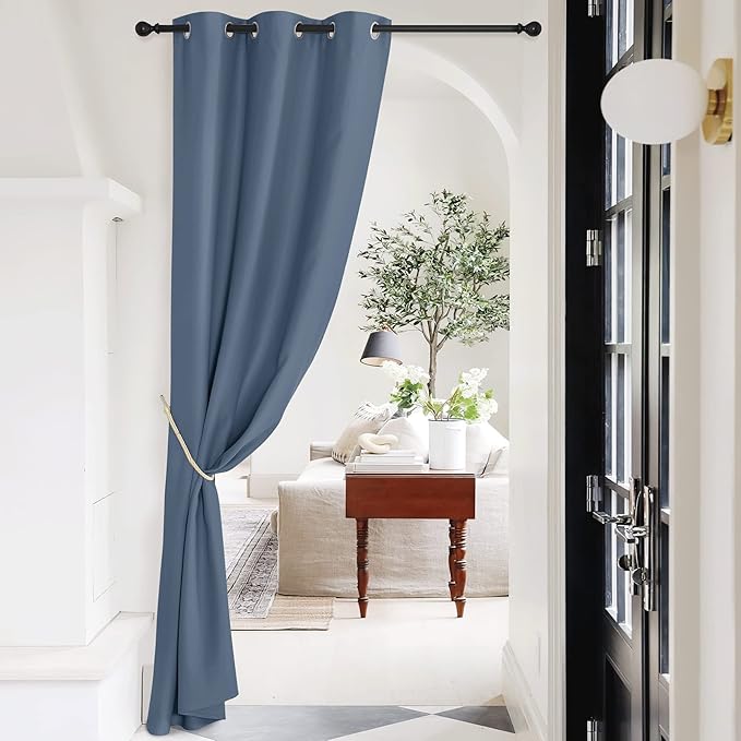 NICETOWN Sliding Hanging Room Divider,60%-70% Soundproof Privacy Panel Keep Heat Out Closet Door Curtains for Bedroom Doorway Hiding Bathroom Laundry Shelves,42 x 95 inches, 1 Panel, Stone Blue - Image 2