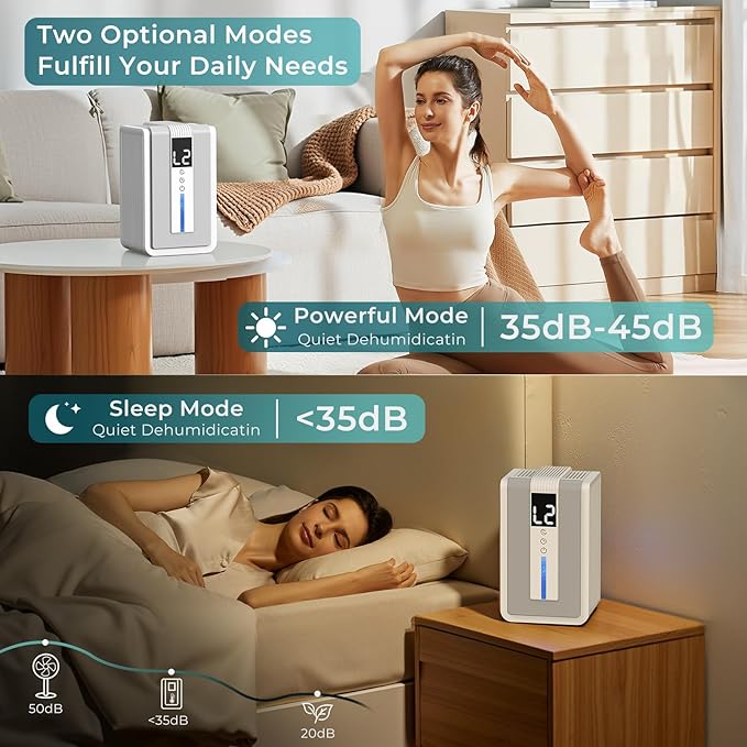 Dehumidifiers for Home, 42 OZ (400 sq.ft) Small Dehumidifier with Timer, Auto Shut Off, Auto Defrost, 7 Colors LED Light, Quiet Energy Saving Dehumidifier for Bedroom, Bathroom, Basement, Closet, RV - Image 3