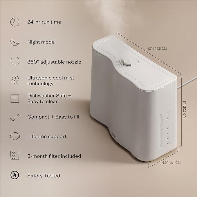 Vitruvi Cloud Bedside Humidifier, White Humidifier, 24 Hr Run Time, 602ft Coverage, Large Home Bedroom, Baby Room - Includes 3 Month Filter - Image 2