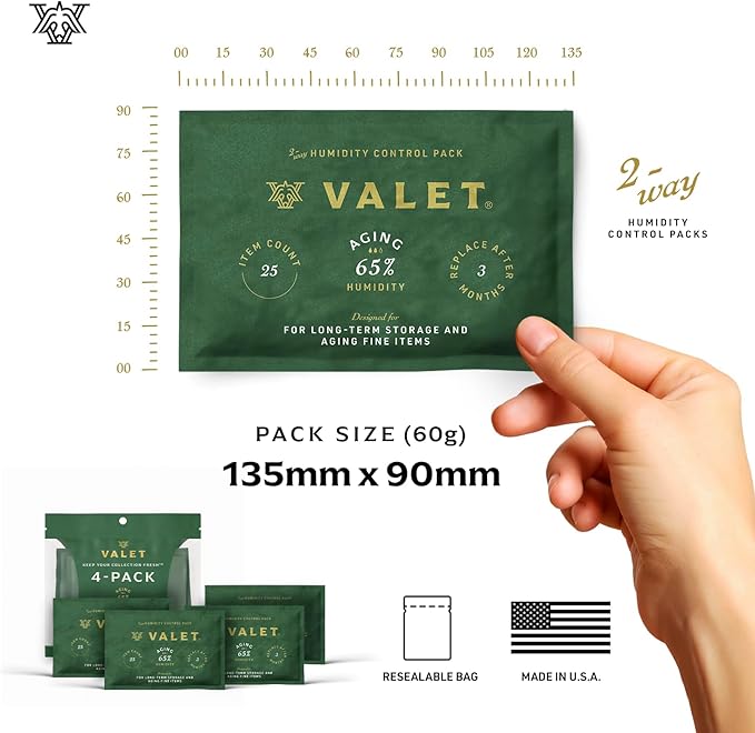 Valet 65% Two-Way Humidity Packs for Aging and Long Term Storage, 12-Pack, 60g Each, Humidifier Pack Prevents Leaks and Controls Moisture with Natural Craft Paper Design - Image 2