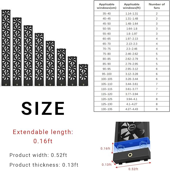 Vertical Window Exhaust Fan, Adjustable Speed - Retractable Sliding Window Easy Tool-Free Installation, for Bedroom Kitchen Office, Alternative to AC Fan and Household Fans(3.28-3.44FT) - Image 2