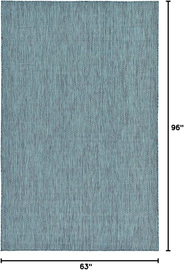 Unique Loom Collection Casual Transitional Solid Heathered Indoor/Outdoor Flatweave Area Rug (5' 3" x 8' Rectangle, Teal/Navy Blue) - Image 2