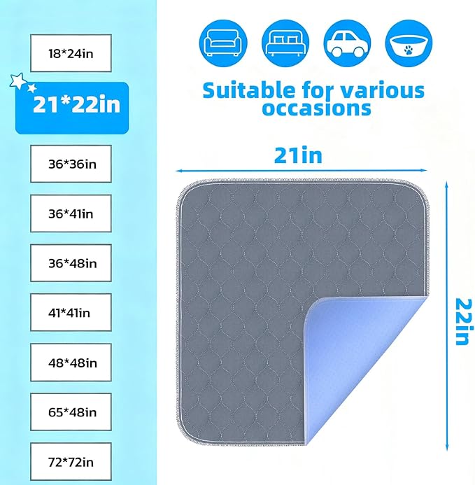 RIQINXIN Waterproof Chair Pads for Incontinence 4 Pack Reusable Seat Protector Pads 22" x 21" Washable Chair Protector Seat Cover Non-Slip Absorbent Incontinence Pad for Bed Wheelchair Kid & Pet Grey - Image 3